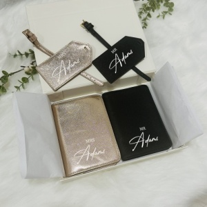 Luxury Passport & Luggage Tag Travel Set with Document Clutch or Gift Box
